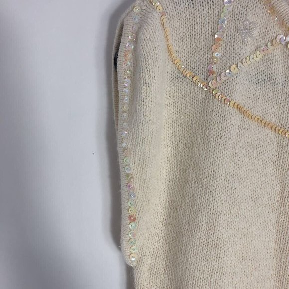 Alyssa Brooke Womens Sweater Vest Beige Crew Ribbed Hem Sequined Silk Blend S - Picture 4 of 10